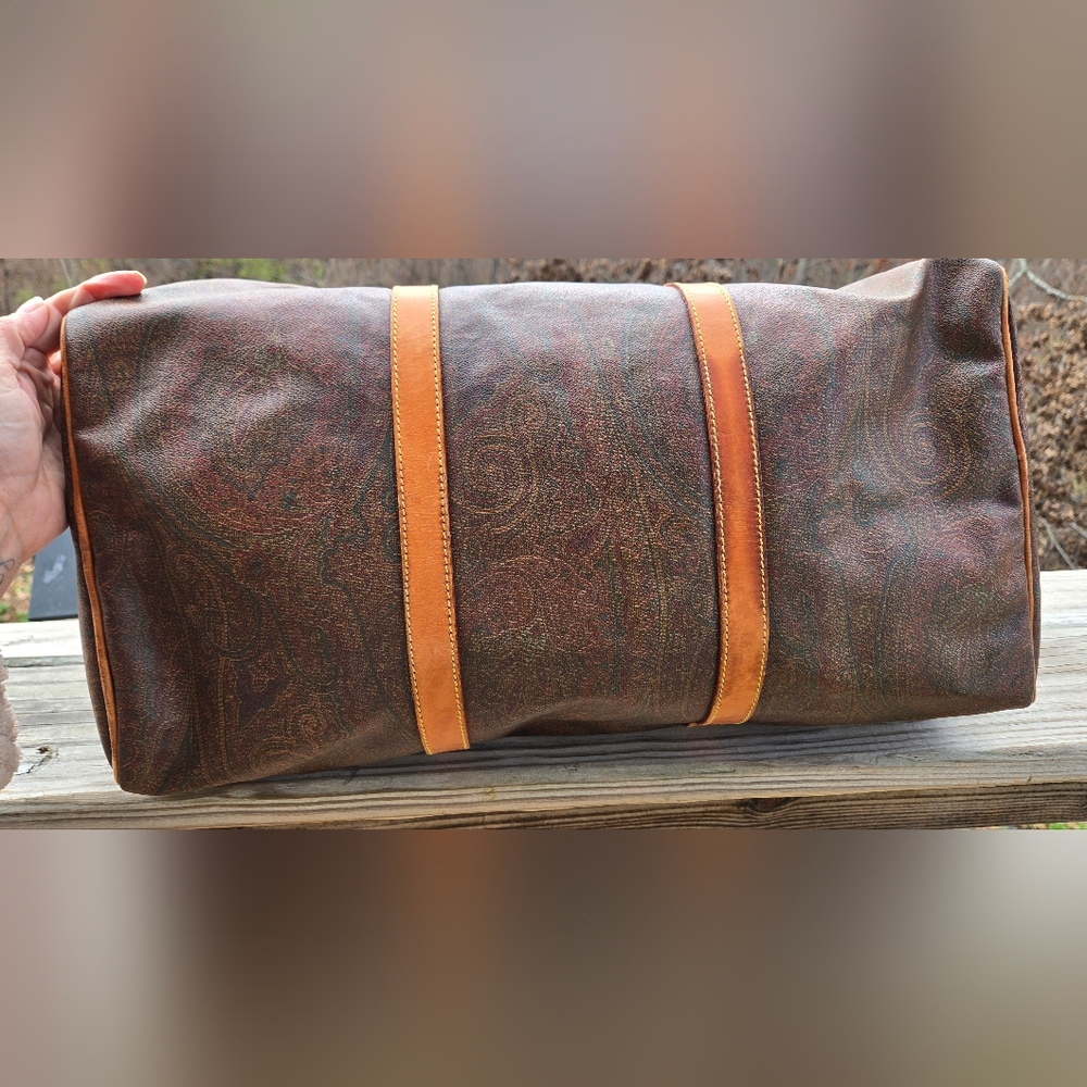 ETRO MILANO Paisley Coated Canvas Vachetta Leather Boston Travel Bag w/ COA - Picture 3 of 13